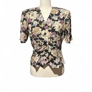 Floral Button-Up Blouse - Black and Pink